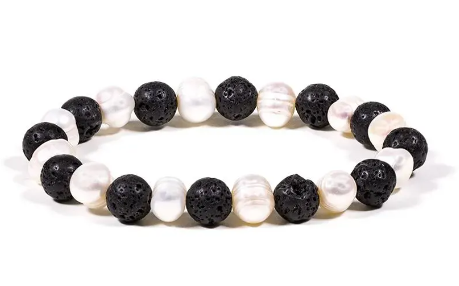 Armband Lavastein/Perle - elastisch -- 0.8 cm