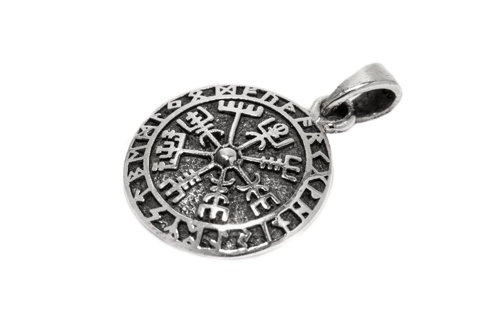 Kleiner Wikinger-Anhänger - TALIZAR - ø1,7 cm - Begvesir Kompass mit Knotenmuster - Bronze