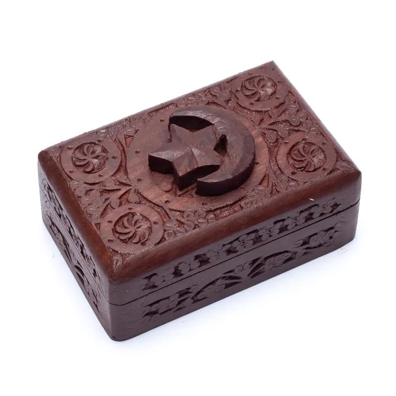 Tarot Schmuckdose Mond & Sterne Holzschnitzerei - 15x10 cm